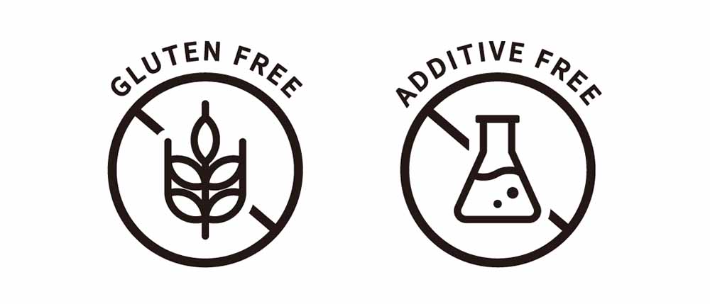 グルテンフリーと無添加（添加物不使用）を示すアイコン