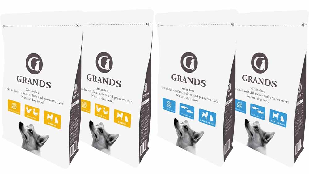 人工保存料不使用でも鮮度を保てるように工夫されたGRANDS（グランツ）ドッグフードのパッケージ外観