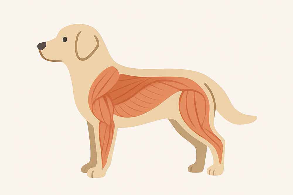 犬の全身の筋肉の構造を描いたイラスト