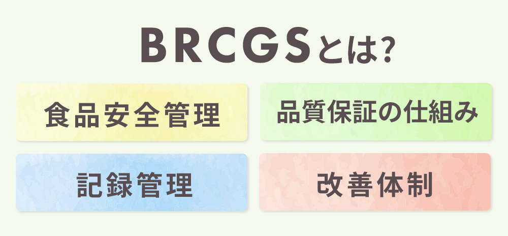 BRCGS認証における主な審査項目：食品安全管理、品質保証の仕組み、記録管理、改善体制