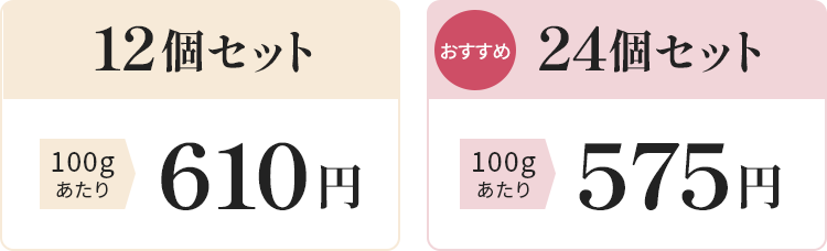 12個セット 100gあたり565円、16個セット 100gあたり484円