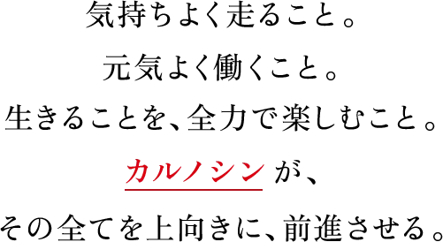 気持ちよく走ること。元気よく働くこと。生きることを、全力で楽しむこと。カルノシンが、その全てを上向きに、前進させる。