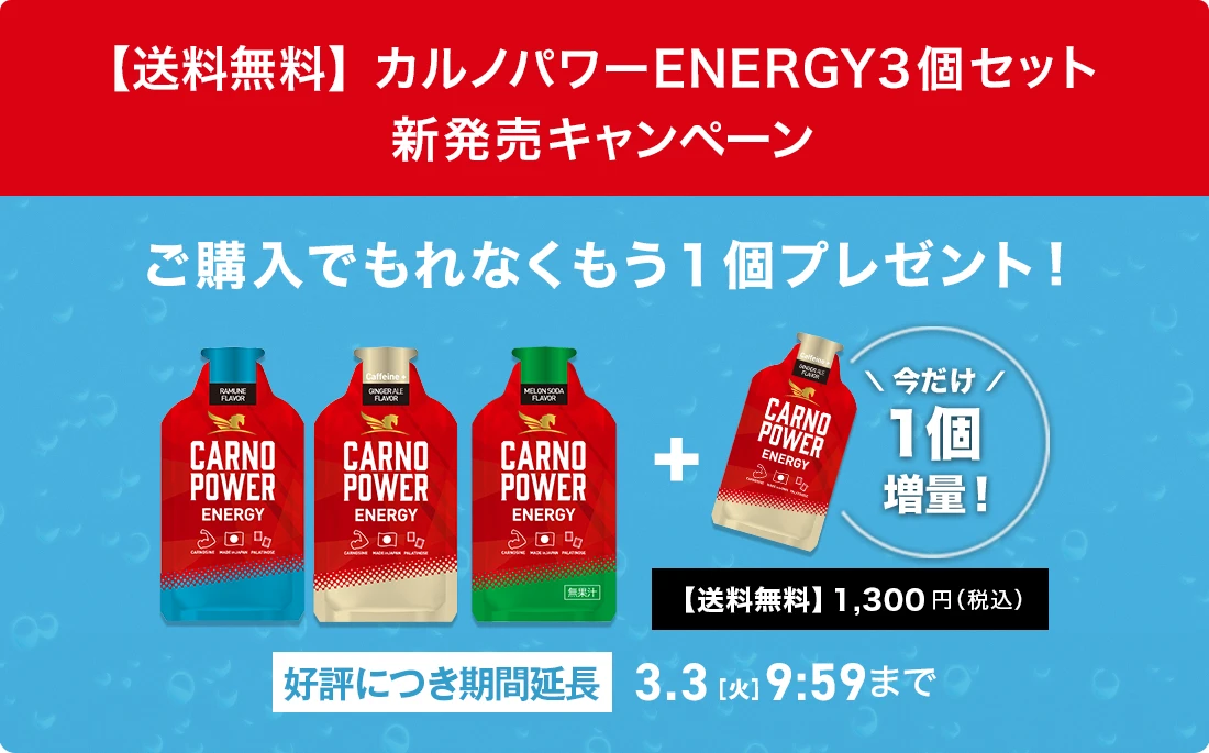 今なら一個増量！カルノパワーENERGY3個セット新発売