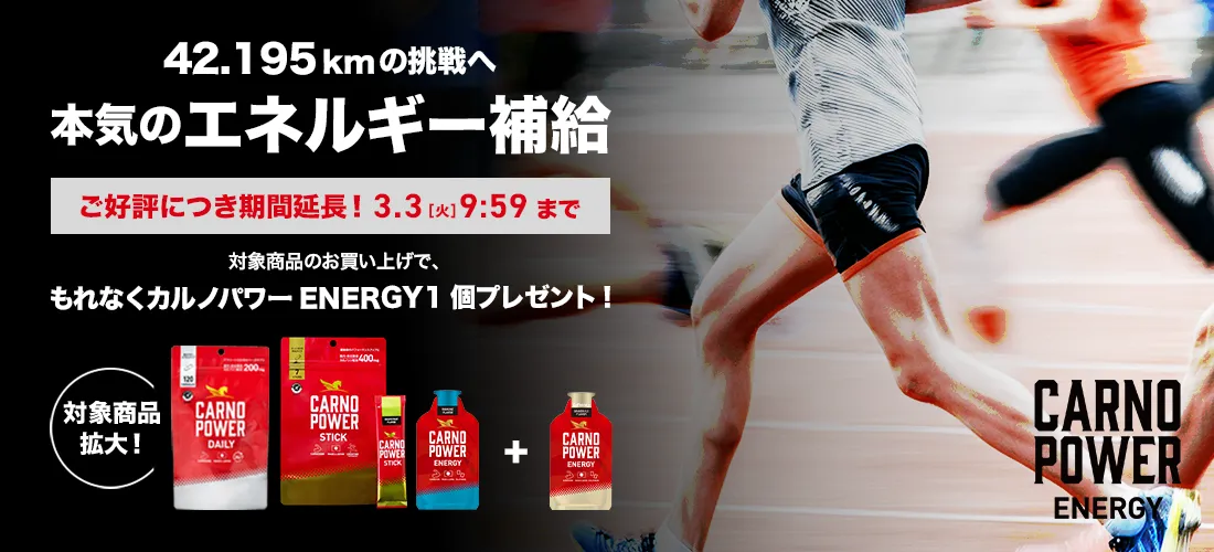 42.195kmの挑戦へ 本気のエネルギー補給 カルノパワーENERGY3個セット