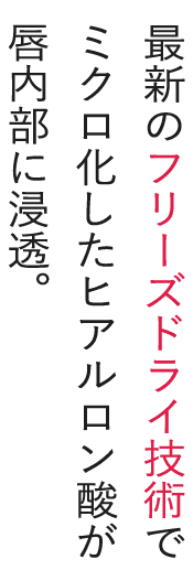 最新のフリーズドライ技術でミクロ化したヒアルロン酸が唇内部に浸透。