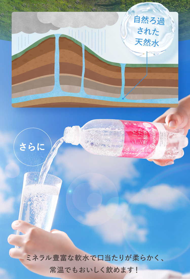 ミネラル豊富な軟水で口当たりが柔らかく、常温でもおいしく飲めます！