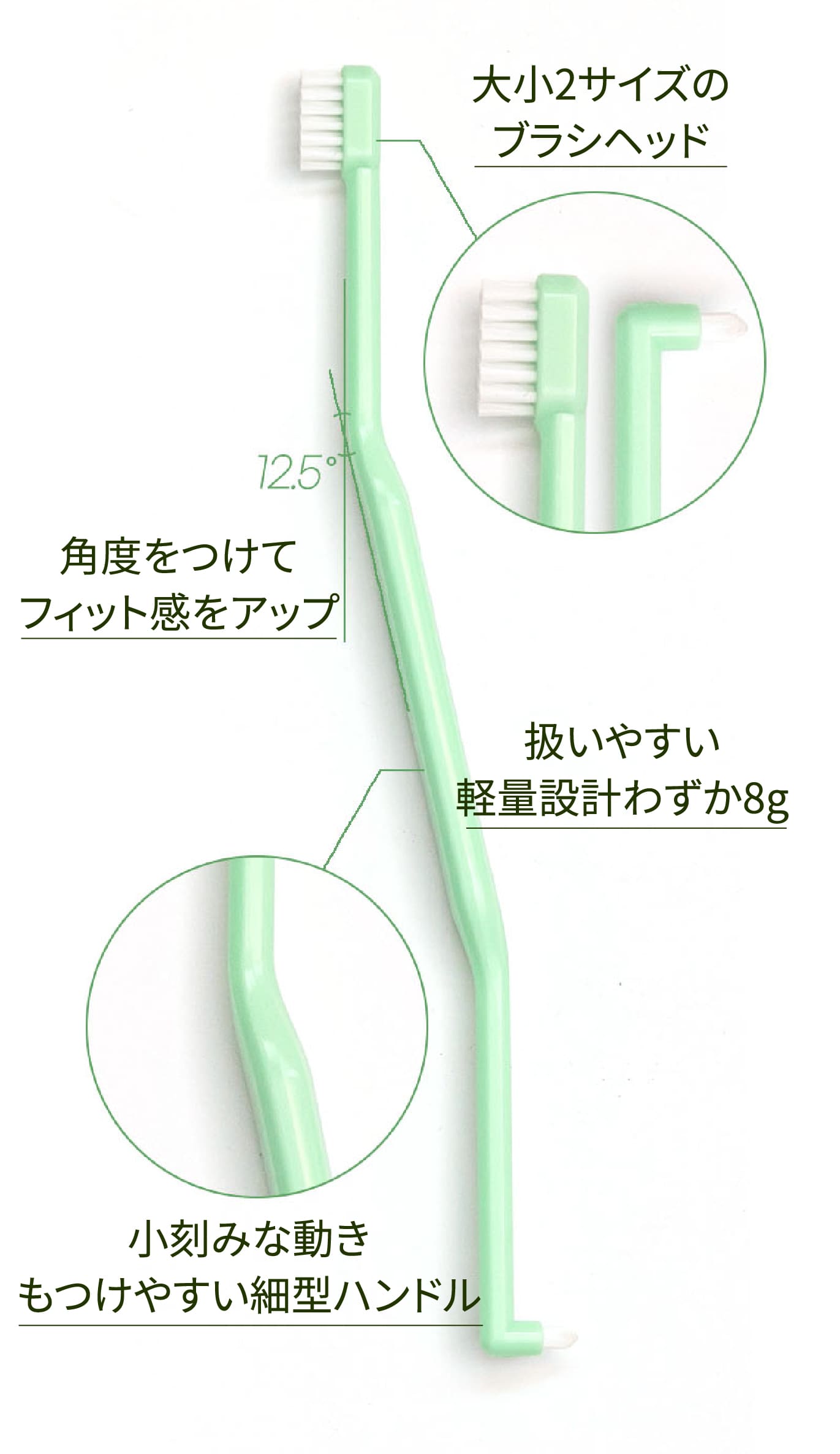 大小2つのブラシで磨き残しなし］デュアルヘッド歯磨きブラシ 猫