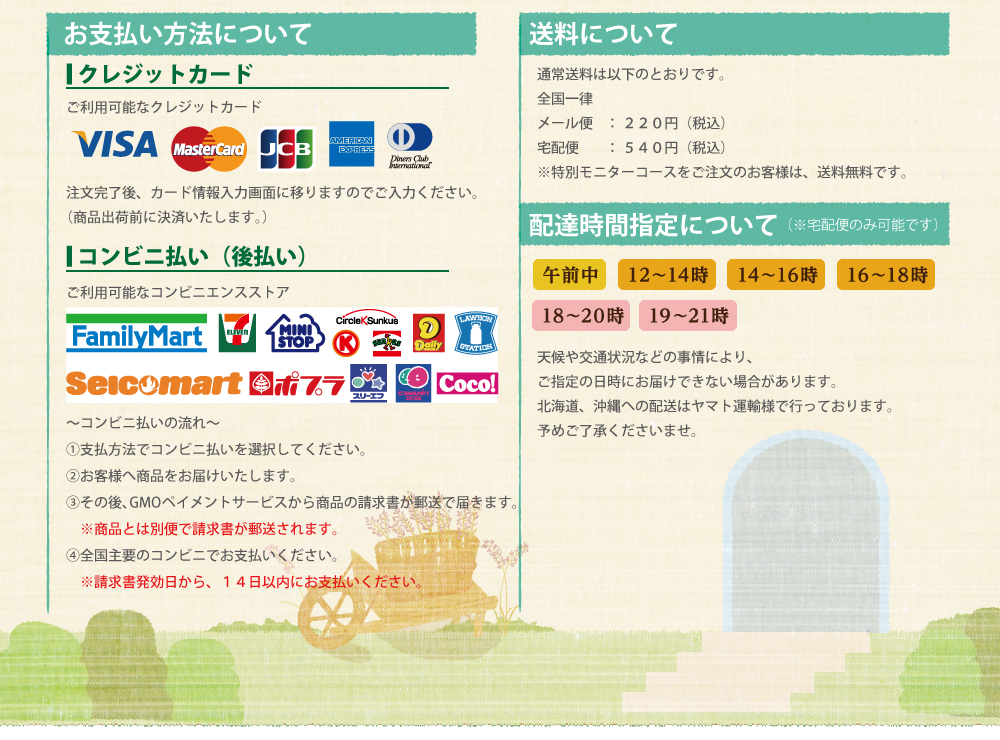 お支払い方法・送料・配達時間指定について