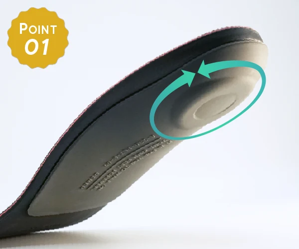 POINT01 ヒールサポート：かかとの傾きをコントロールするインソール構造
