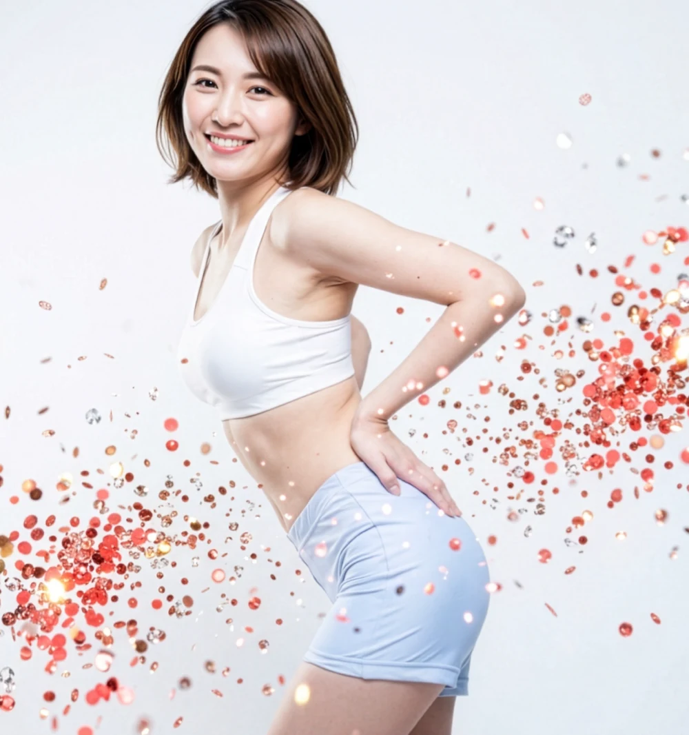 美尻・美姿勢をアピールする女性（紙吹雪）