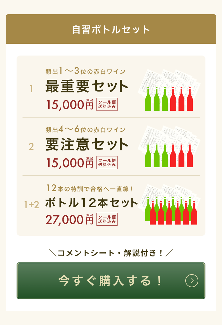自習ボトルセット 最重要セット 15,000円 要注意セット 15,000円 ボトル12本セット 27,000円