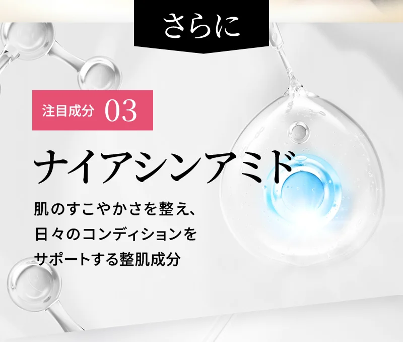 注目成分03：ナイアシンアミド 肌のすこやかさを整え、日々のコンディションをサポートする整肌成分