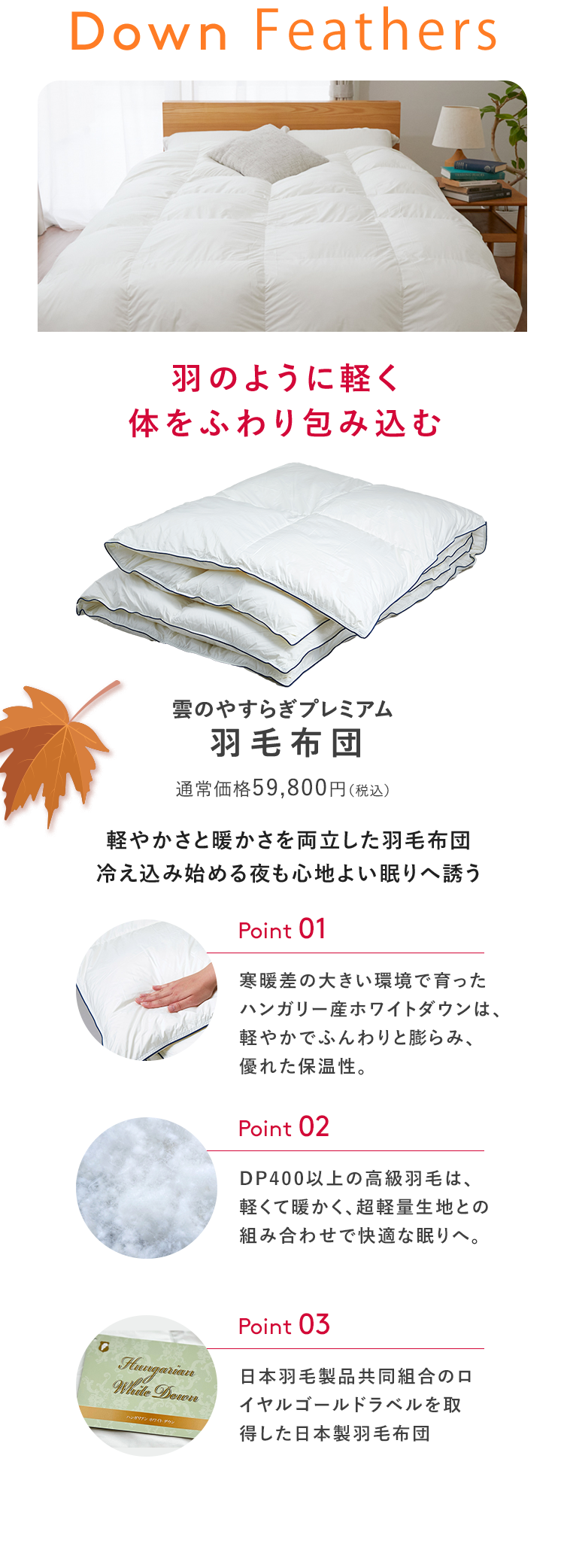 雲のやすらぎプレミアム羽毛布団