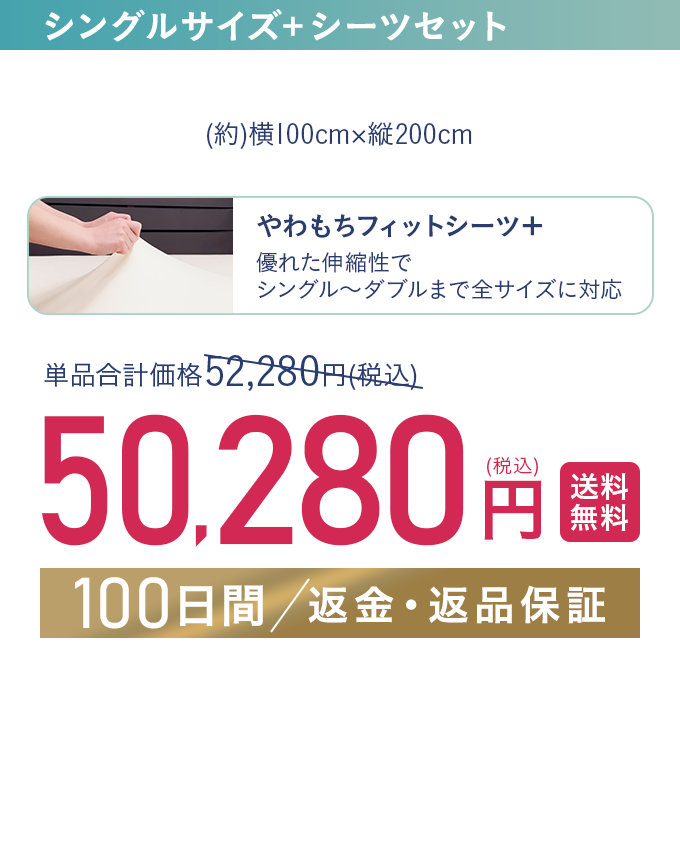シングルサイズ+シーツセット 50,280円（税込）【送料無料】【100日間/返金・返品保証】