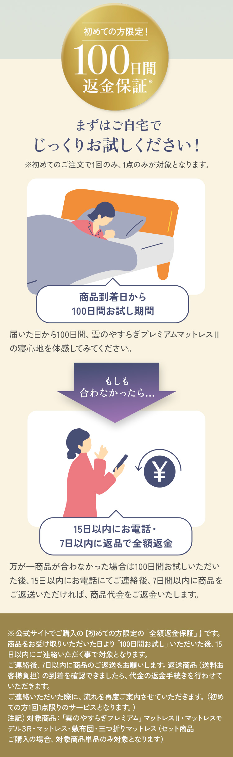 100日間返金保証 まずは自宅でじっくりお試しください！