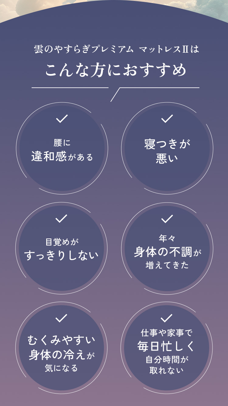 雲のやすらぎプレミアム マットレスⅡはこんな方におすすめ
