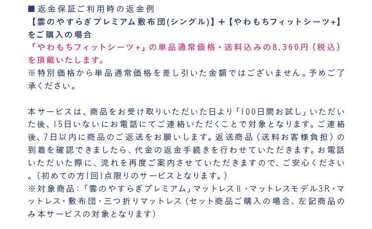 返金保証ご利用時の返金例