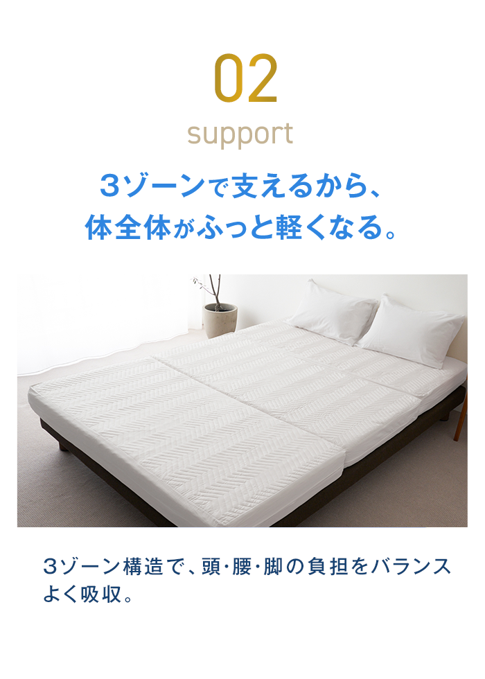 02 3ゾーンで支えるから、体全体がふっと軽くなる。