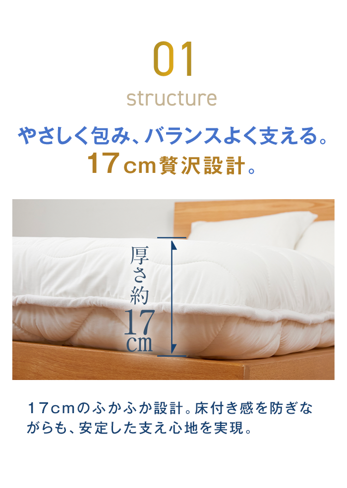 01 やさしく包み、バランスよく支える。17cm贅沢設計。