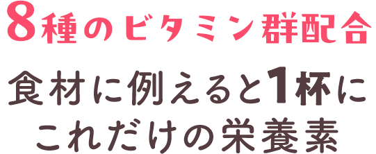 8種のビタミン群配合 食材に例えると1杯にこれだけの栄養素