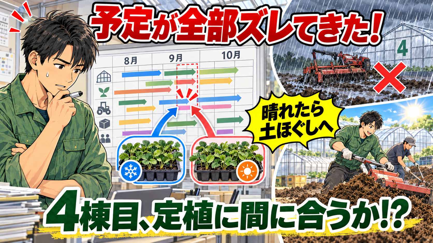 雨で進まない。でも苗は待ってくれない。今年の気温から考える越後姫の定植スケジュール