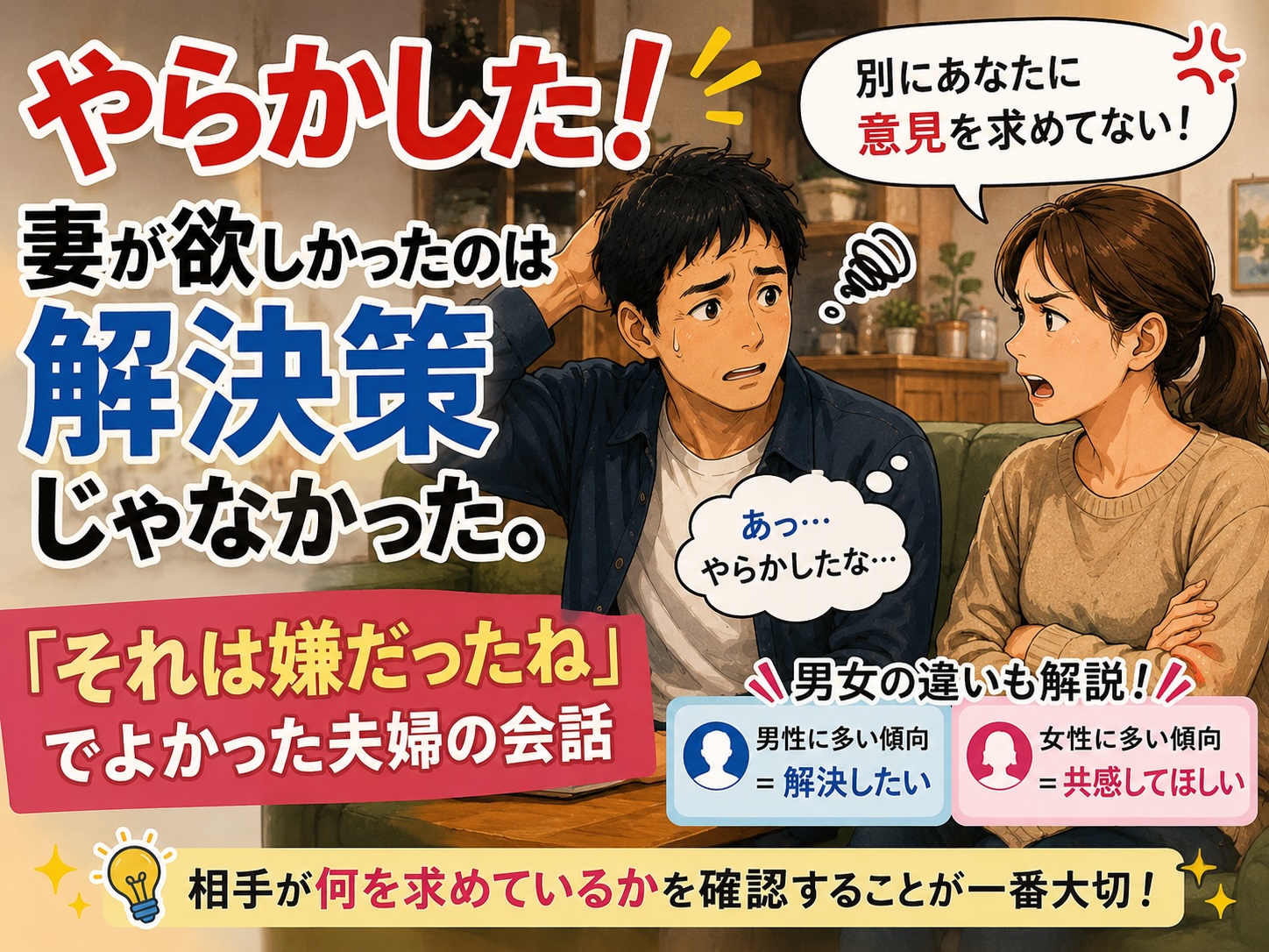 妻が欲しかったのは解決策じゃなかった。「それは嫌だったね」でよかった夫婦の会話