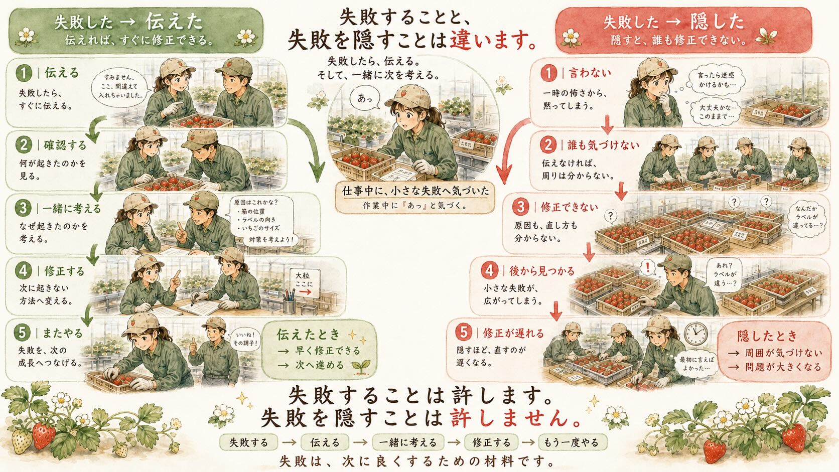失敗を伝えて修正する場合と、隠して問題が大きくなる場合の違い