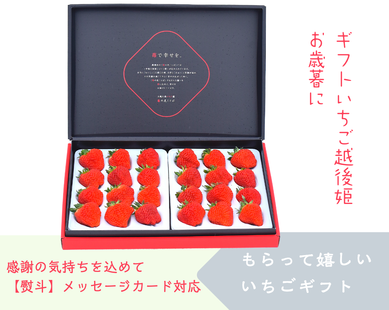 Home 苺の花ことば 新潟県上越市のいちご専門農園 越後姫 桃薫 の贈答用ギフトいちご販売サイト