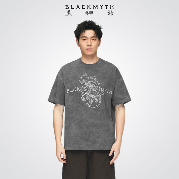 黒神話：悟空 ”he Hatchling” タイダイグラフィックTシャツ(ウォッシュグレー) 1枚