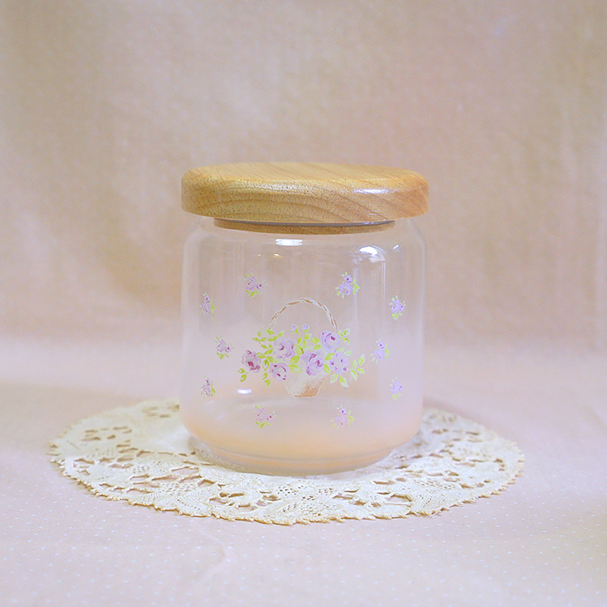 ローズバスケット　木ブタガラスキャニスター500