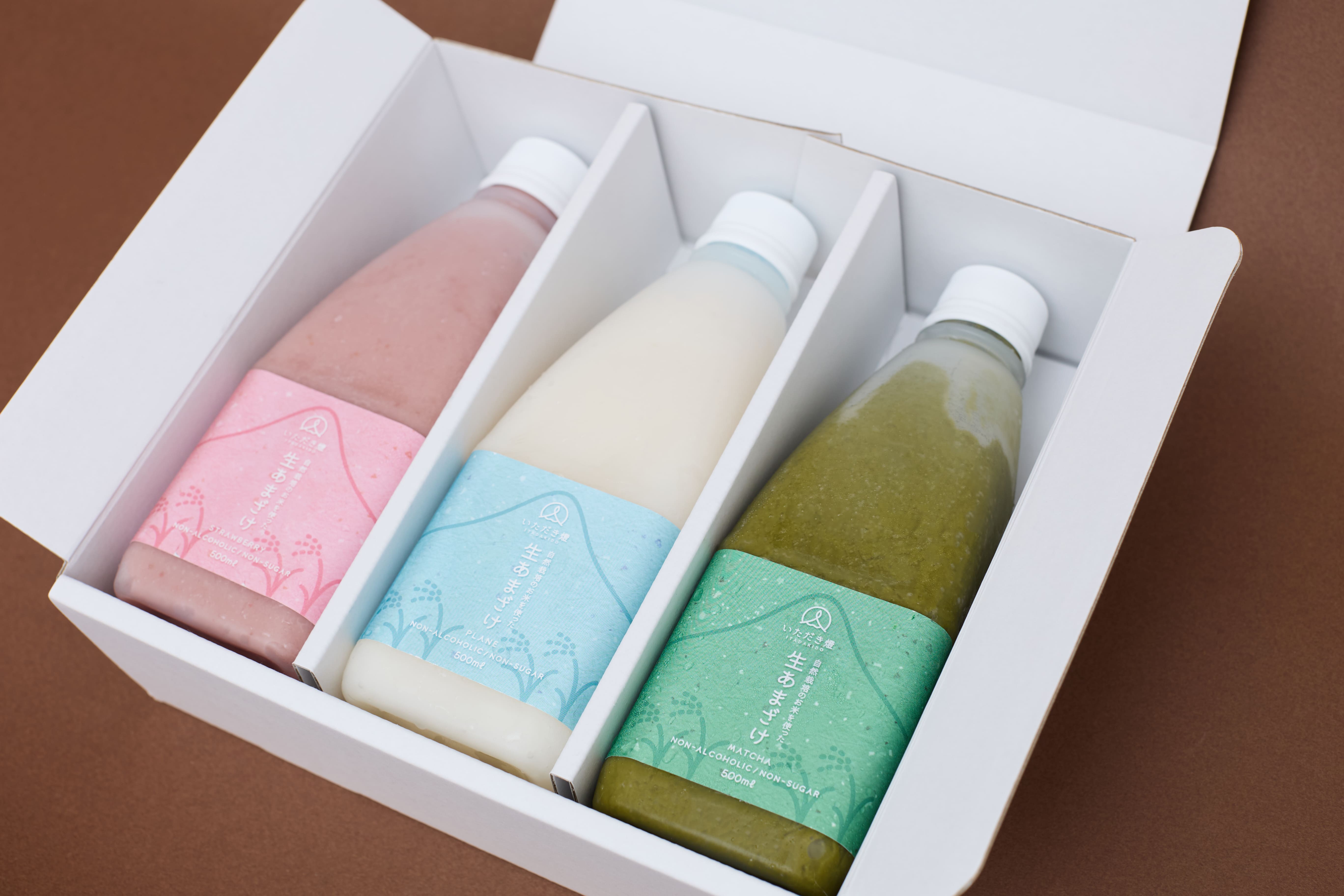 生あまざけ母の日セット（プレーン・いちご・抹茶各１本＋ギフトBOX＋保冷バッグ）