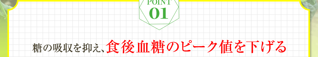 point01 糖の吸収を抑え、食後の血糖値の上昇を抑える