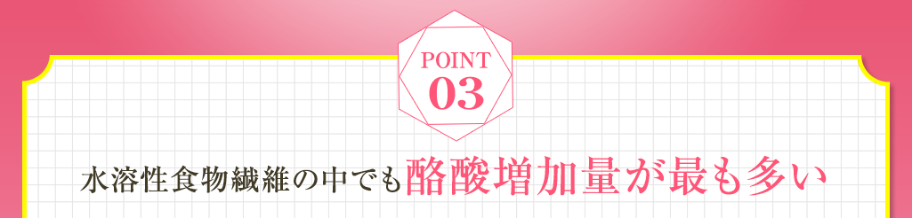 point03 水溶性食物繊維の中でも酪酸増加量が最も多い