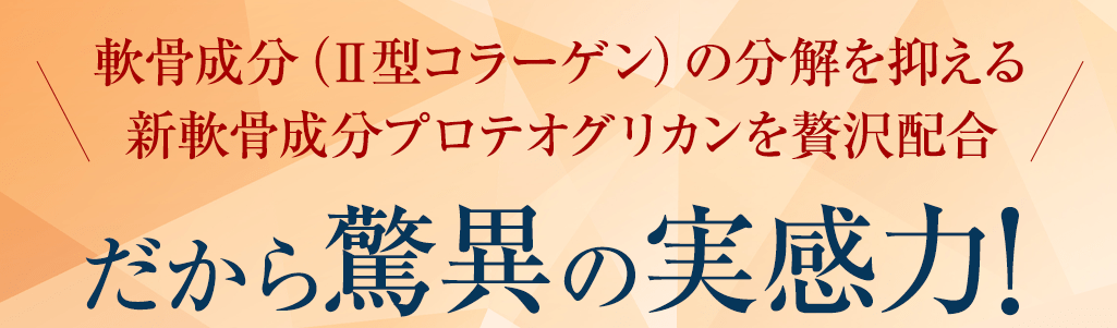 軟骨成分（II型コラーゲン）の分解を抑える新軟骨成分プロテオグリカンを贅沢配合
