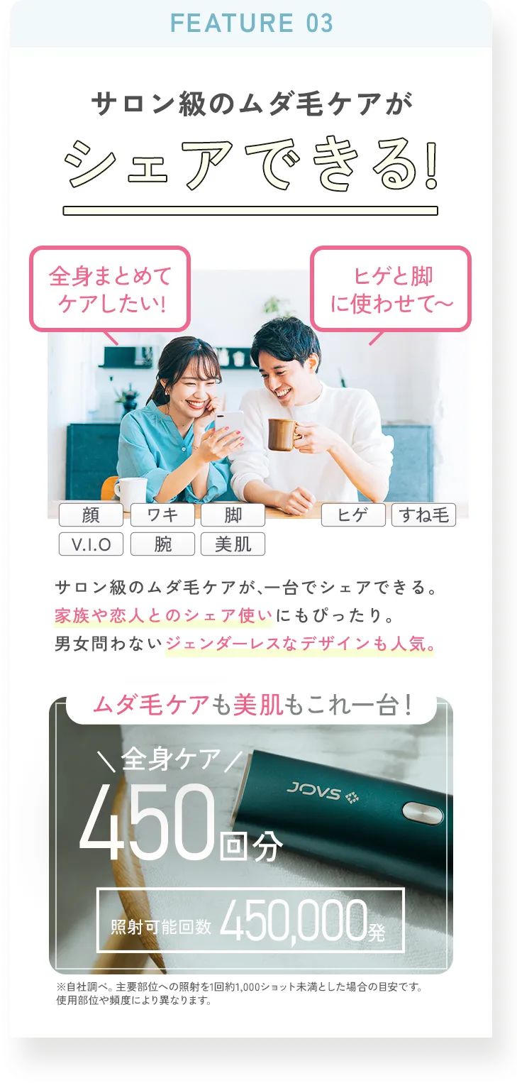サロン級のムダ毛ケアがシェアできる