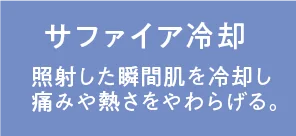 照射した瞬間を冷却し「痛みや熱さ」をやわらげる。