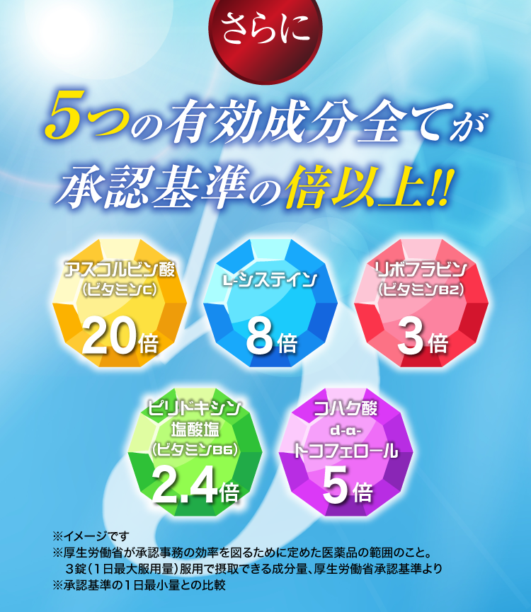 5つの有効成分すべてが承認基準の倍以上！！