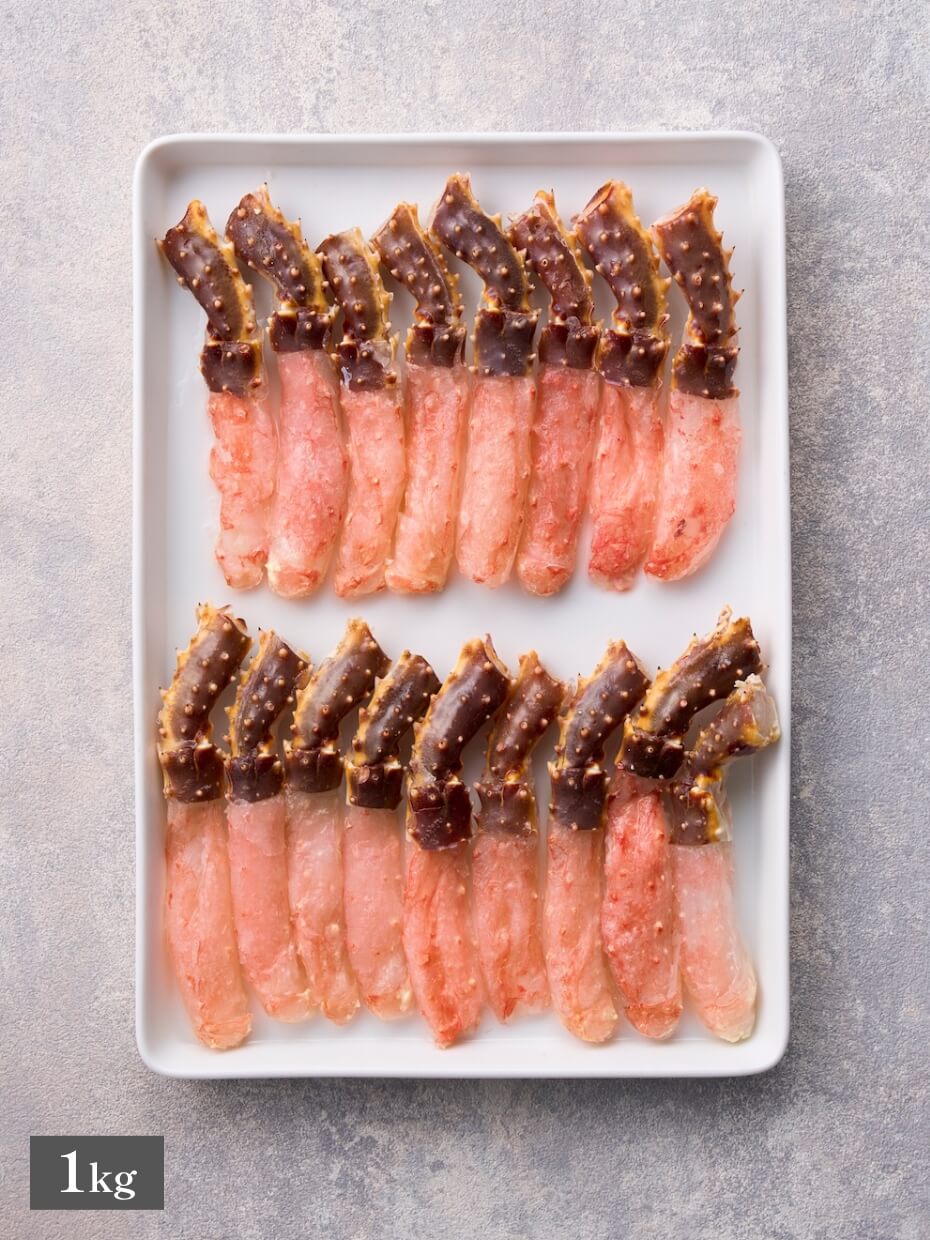 【5Lサイズ】北海道産 大型生たらば棒肉フルポーション1kg（お刺身可） ※Kani-to特製かに酢・Kani-to特製焦がし蟹バター風味ソース付き