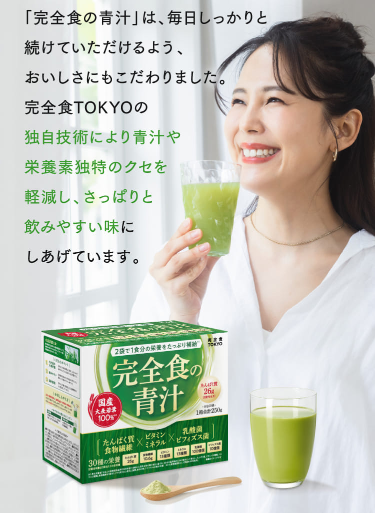 独自技術により青汁や栄養素独特のクセを軽減し、さっぱりと飲みやすい味