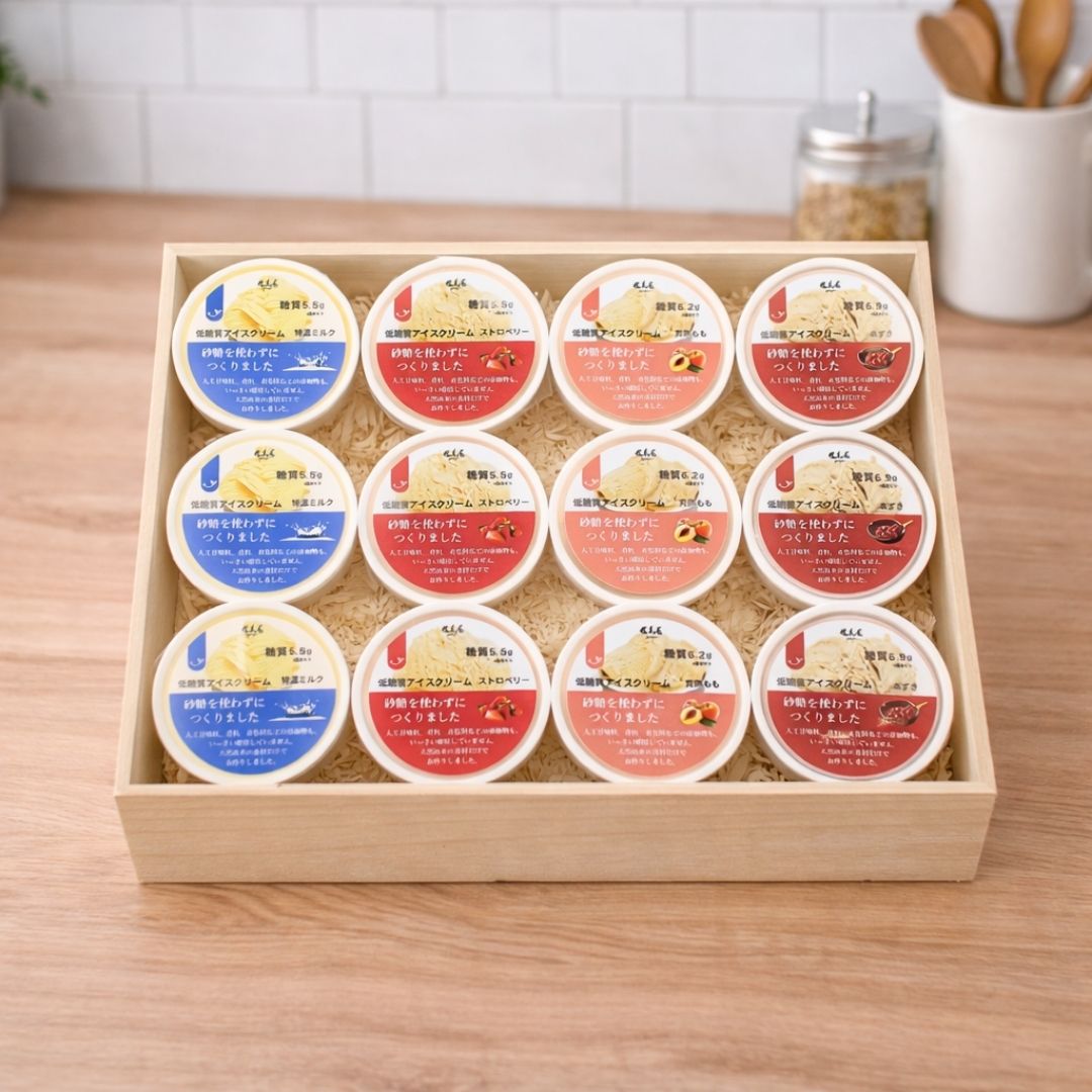 【贈答品】アイスクリーム（特濃ミルク・あずきミルク・ストロベリー・完熟もも）｜12個（各3個）
