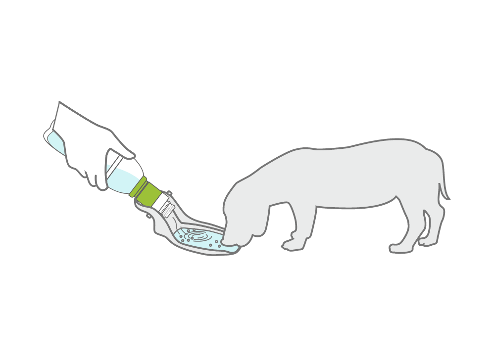 デリオスコネクト2を接続したペットボトルからペットに犬に水をあげるイラスト