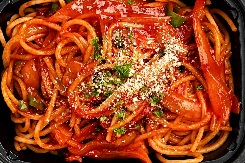 懐かしく哲学的な濃厚トマトのナポリタン