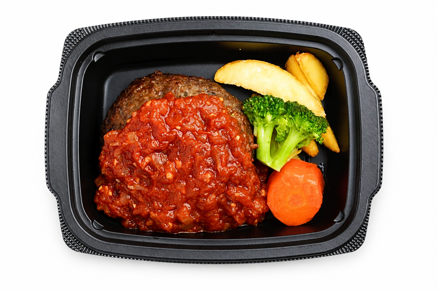 旨味だらけの赤い海へ！牛１００％ENDO特製トマトソースハンバーグ