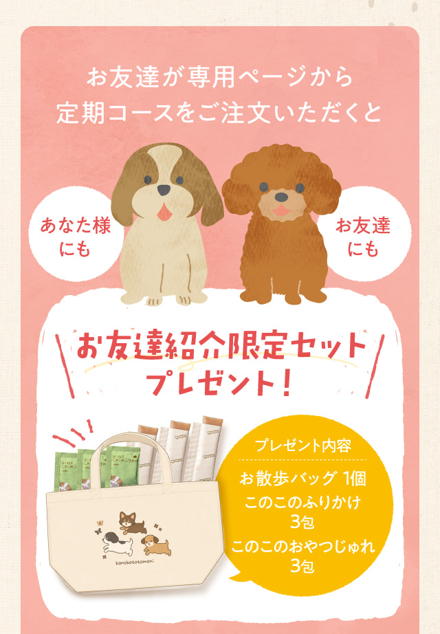 お友達が専用ページから定期コースをご注文いただくとお友達紹介限定セットプレゼント！