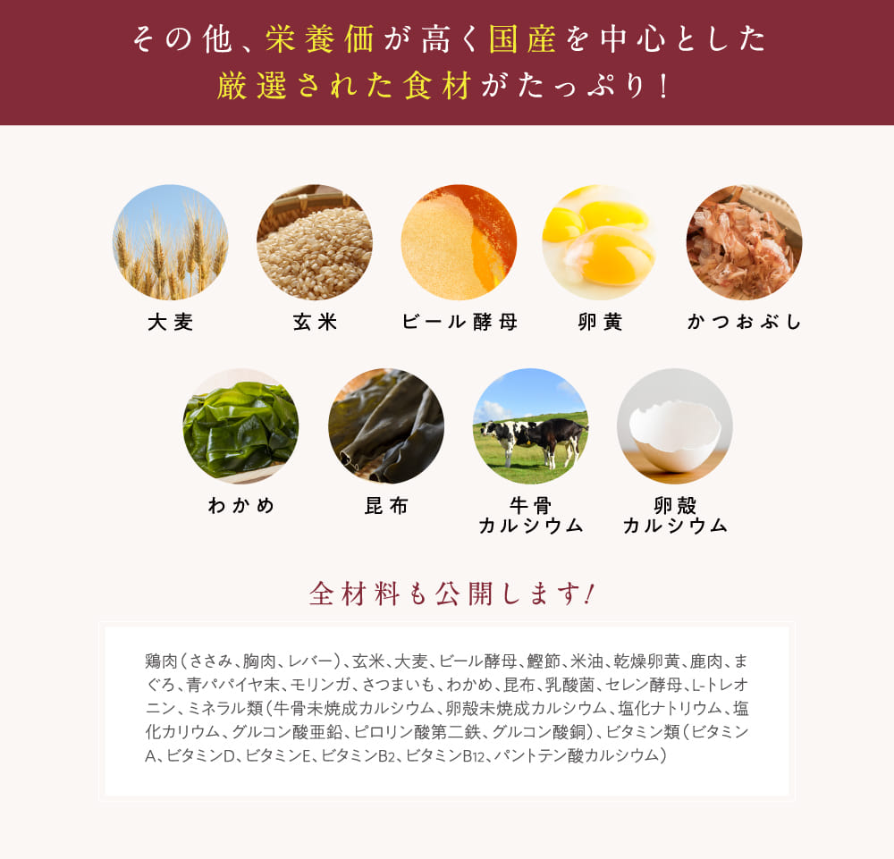 その他、栄養価が高く国産を中心とした厳選された食材がたっぷり！