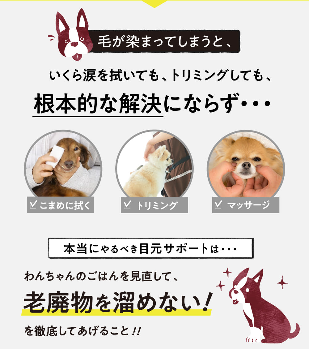 いくら涙を拭いても、トリミングしても、根本的な解決にならず...