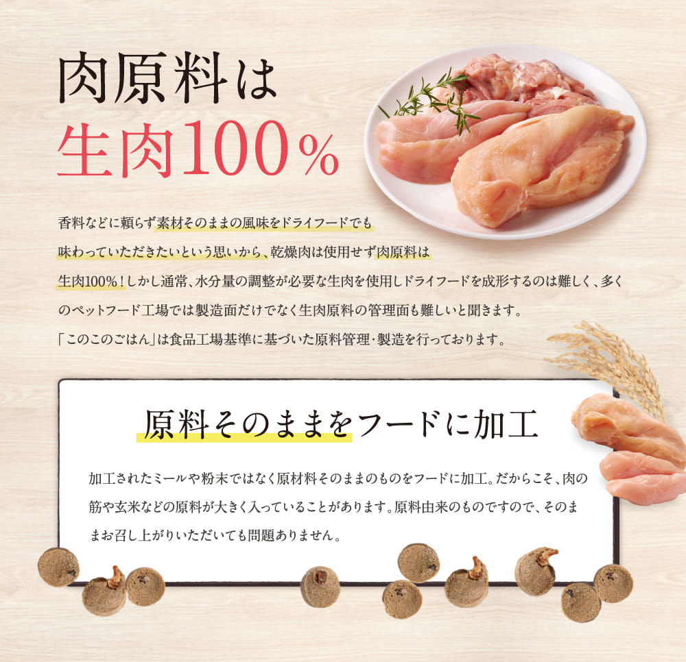 肉原料は生肉100%