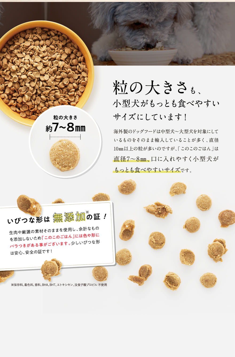 粒の大きさも、小型犬がもっとも食べやすいサイズにしています！