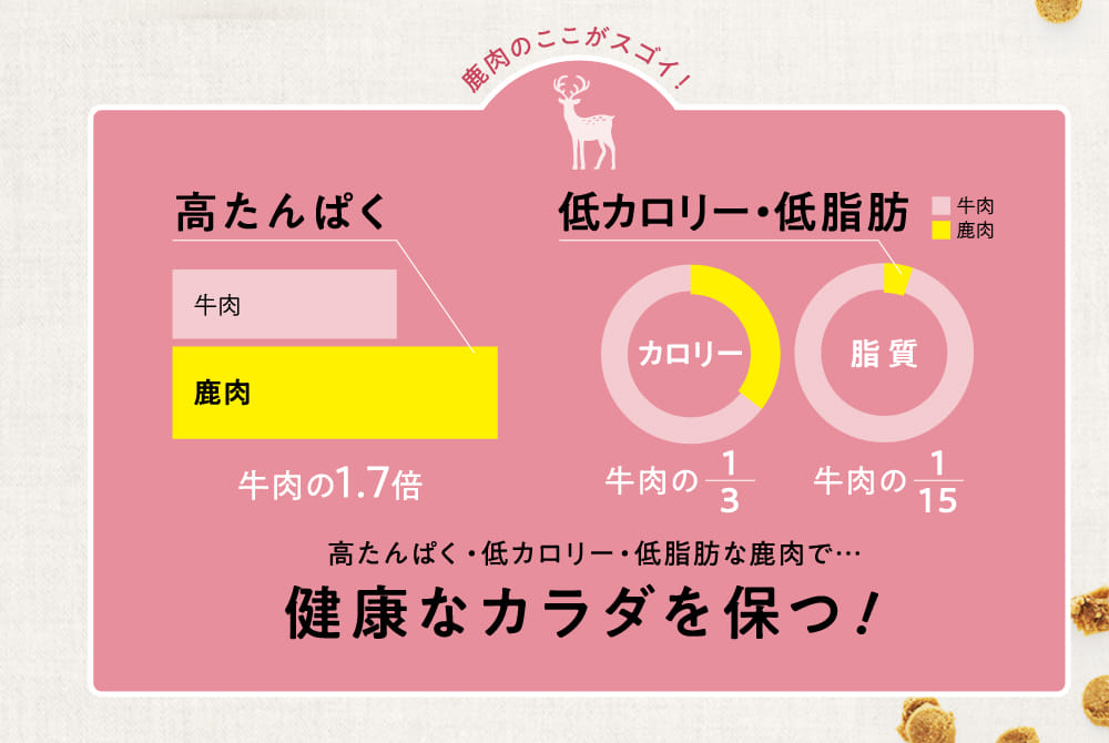 高たんぱく・低カロリー・低脂肪な鹿肉で…健康なカラダを保つ！
