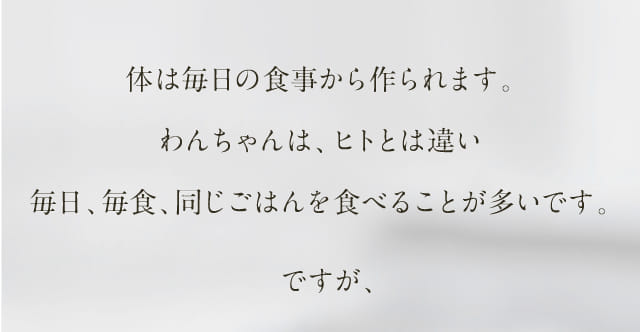 体は毎日の食事から作られます。わんちゃんは、...